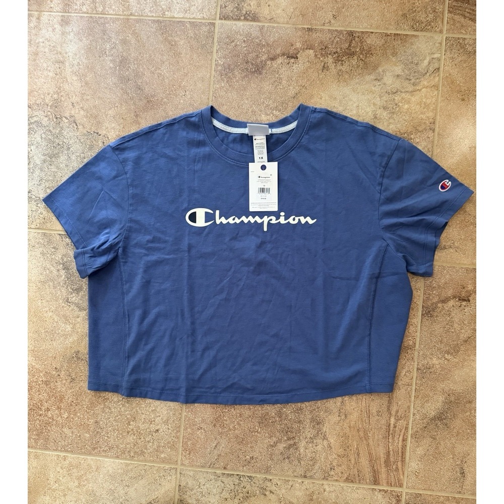 NEW Champion Women's Short-Sleeve Cropped T-Shirt - Blue Size: 1X NWT